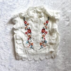 Embroidered Lace Trim Women's Top